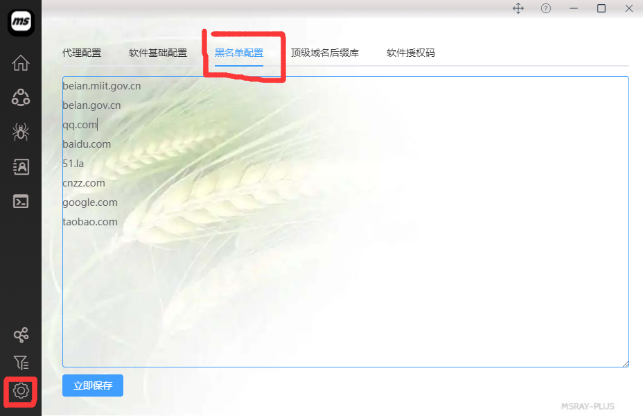 msray-plus 全局黑名单域名